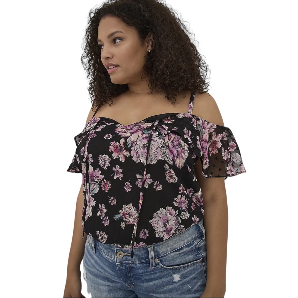 NWT Torrid Floral Clip Dot Cold Shoulder Top - Size: M (10)